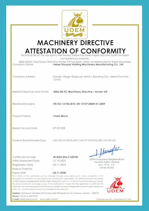 CE Certificate for Manual Chain Block & Lever Hoist