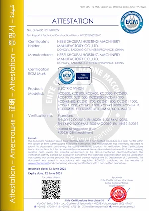 CE Certificate for Electric Winch & Hoist